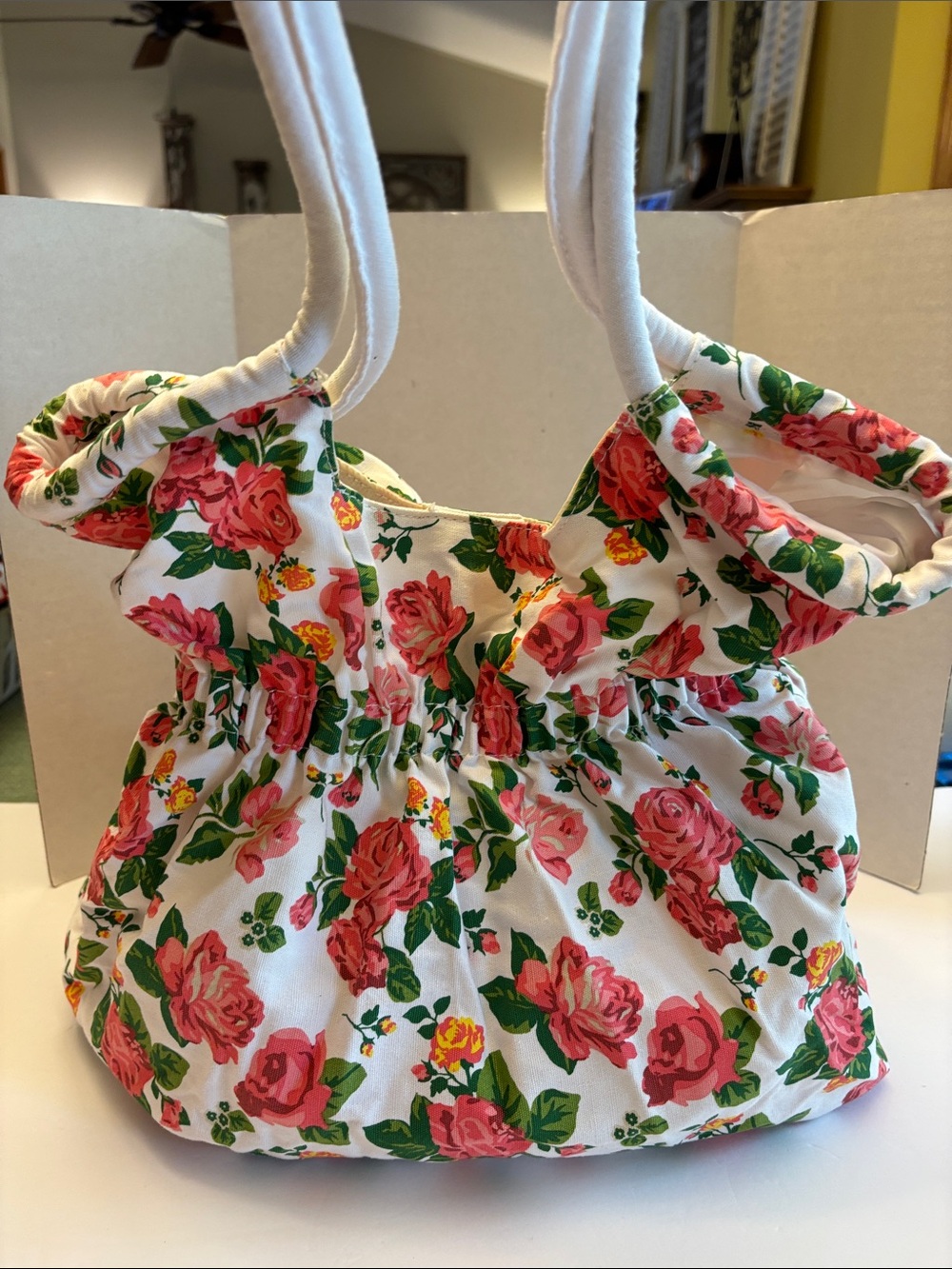 Floral Rose Print Gathered Tote Bag 12” x 13” x 6” Deep